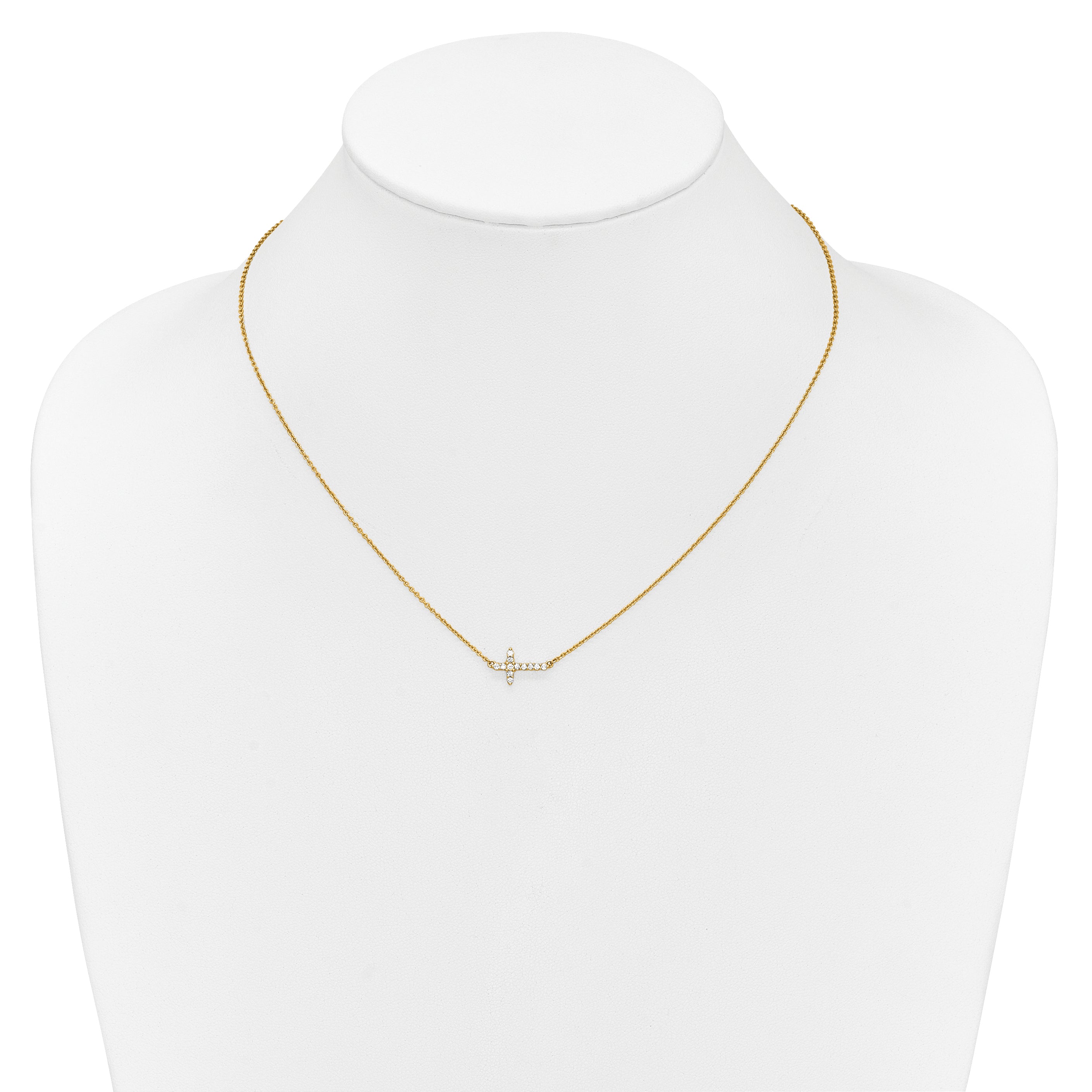 14k White Gold 1/10 carat Diamond Sideways Cross 18 inch Necklace PM4692