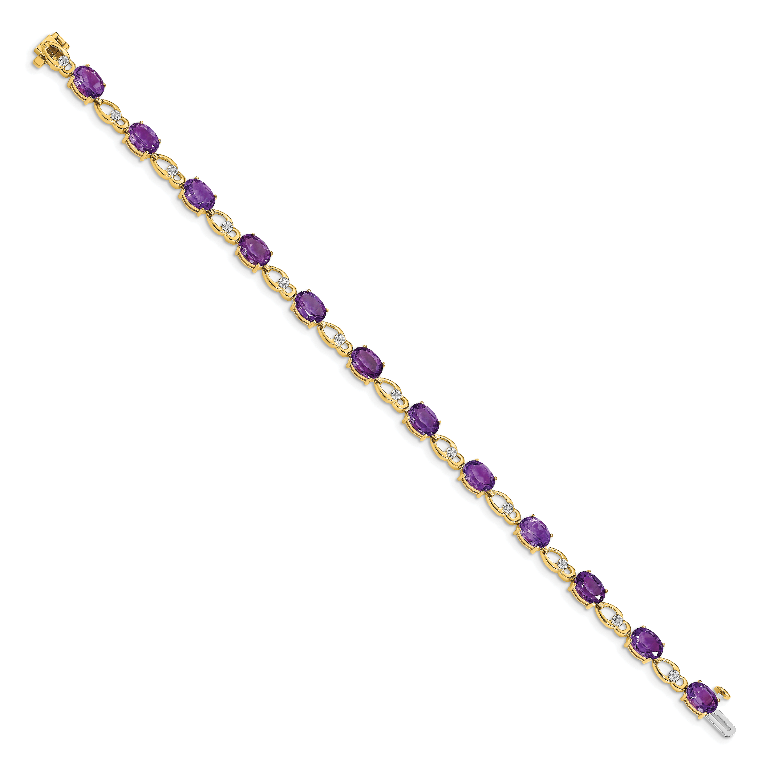 14k Complete Oval Amethyst and Diamond Fancy Link 7 inch Bracelet BM4496
