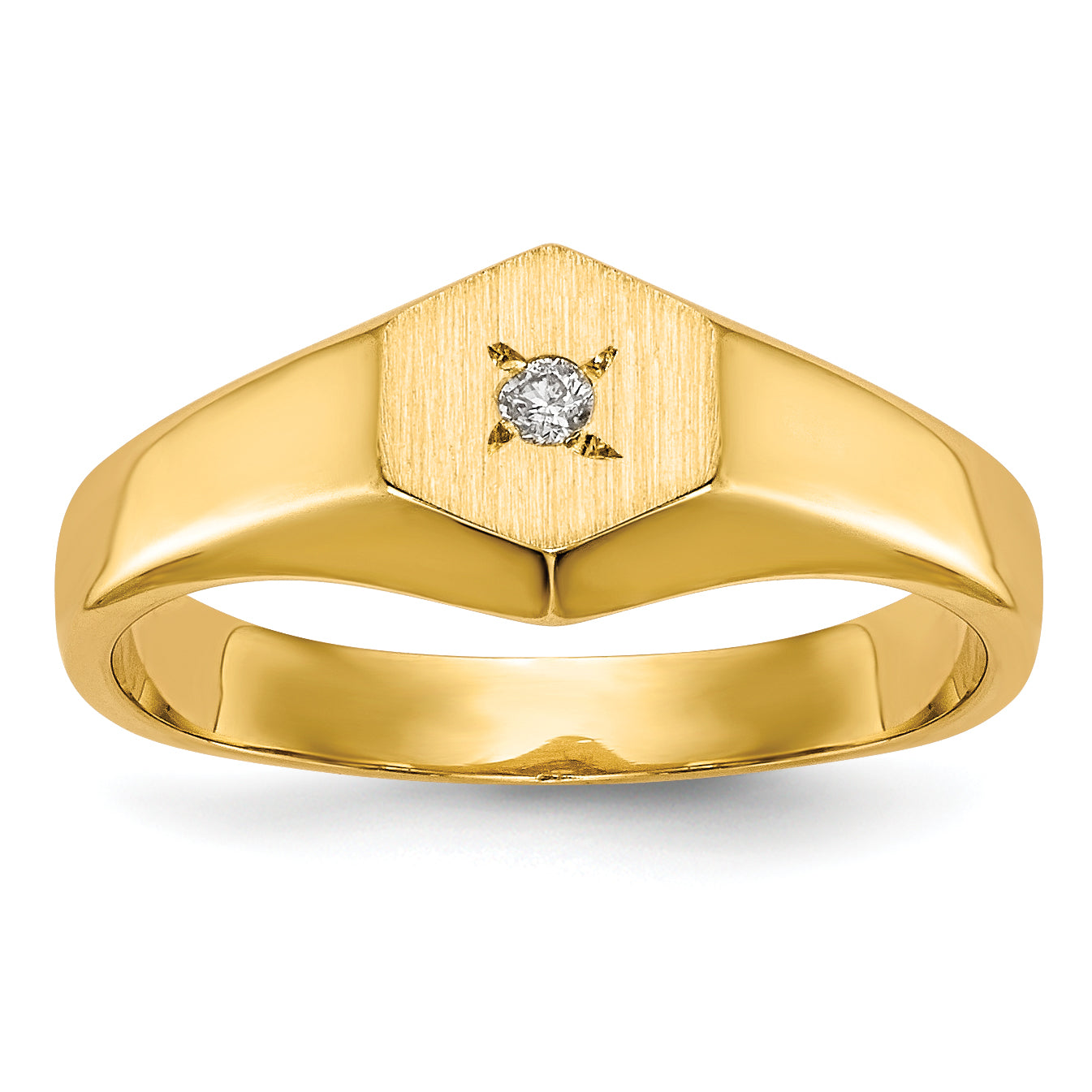14k .02 carat AA Diamond 5.0x5.0mm Open Back Size 3 Childs Hexagonal Signet Ring RS656AA