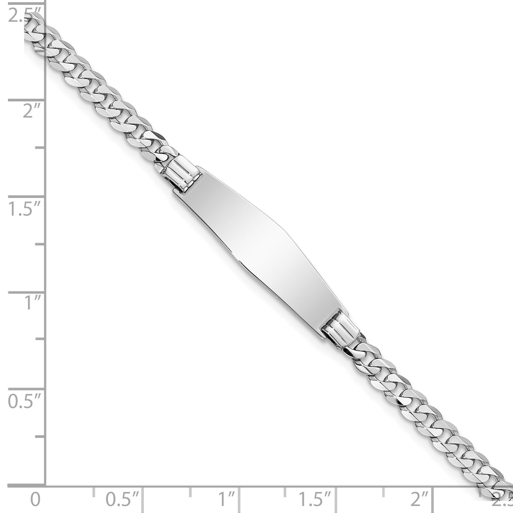 14k White Gold Polished Solid Chain/Solid Plate Flat Curb Link Soft Diamond Shape 25.5x7.5mm Plate 7 inch ID Bracelet LID61CW
