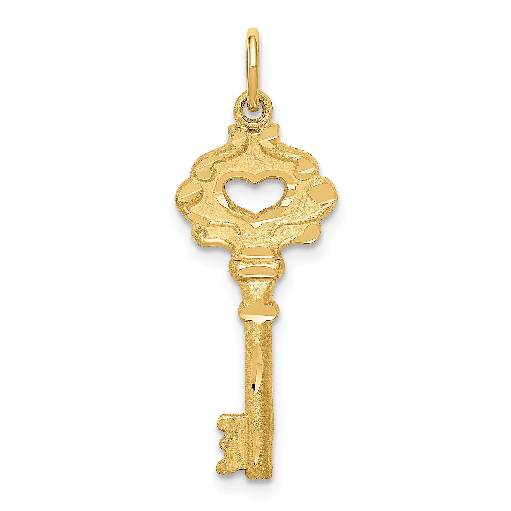 14K Polished Fancy Edge Heart Key Charm C1028