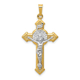 14k and White Rhodium St. Benedict Hollow Medal INRI Crucifix Pendant XR1685
