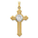 14k and White Rhodium St. Benedict Hollow Medal INRI Crucifix Pendant XR1685
