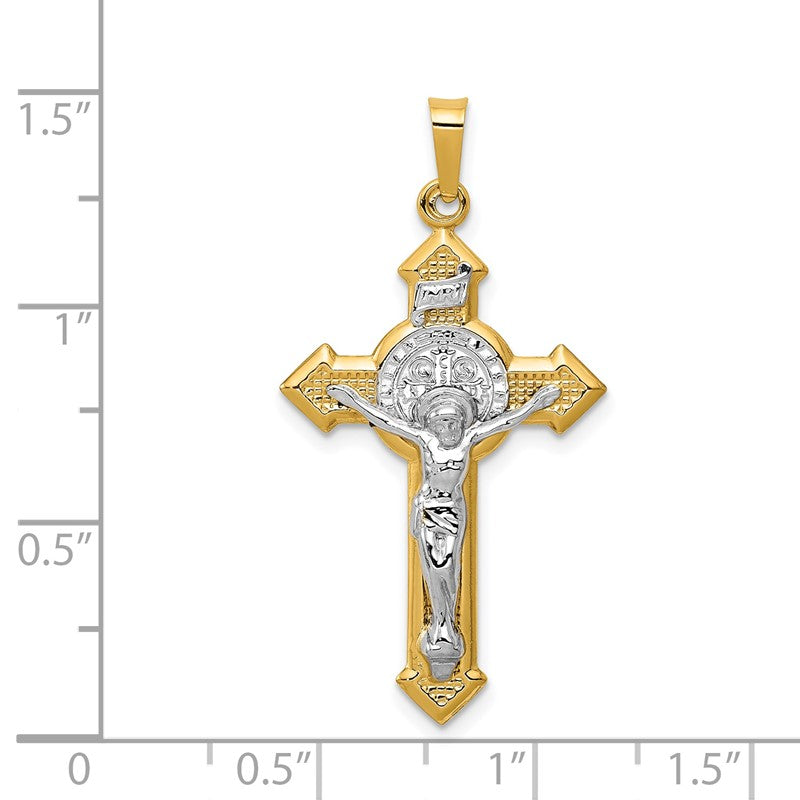14k and White Rhodium St. Benedict Hollow Medal INRI Crucifix Pendant XR1685