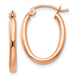 14k Rose Gold 2x19mm Polished Oval Tube Hoop Earrings TF596