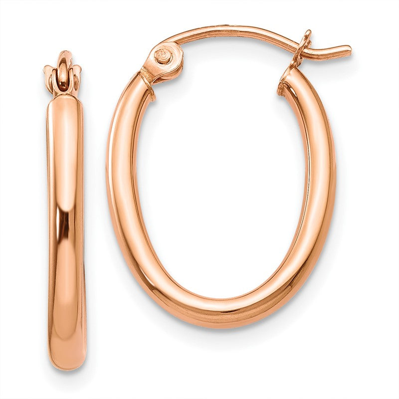 14k Rose Gold 2x19mm Polished Oval Tube Hoop Earrings TF596