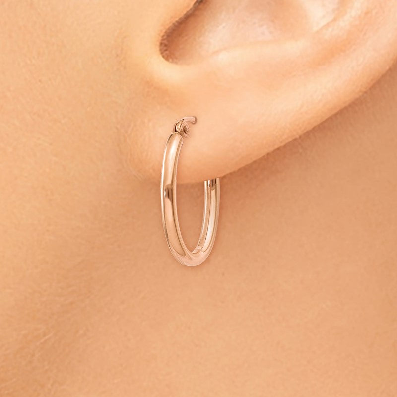 14k Rose Gold 2x19mm Polished Oval Tube Hoop Earrings TF596
