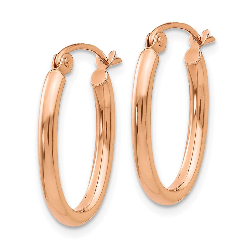 14k Rose Gold 2x19mm Polished Oval Tube Hoop Earrings TF596
