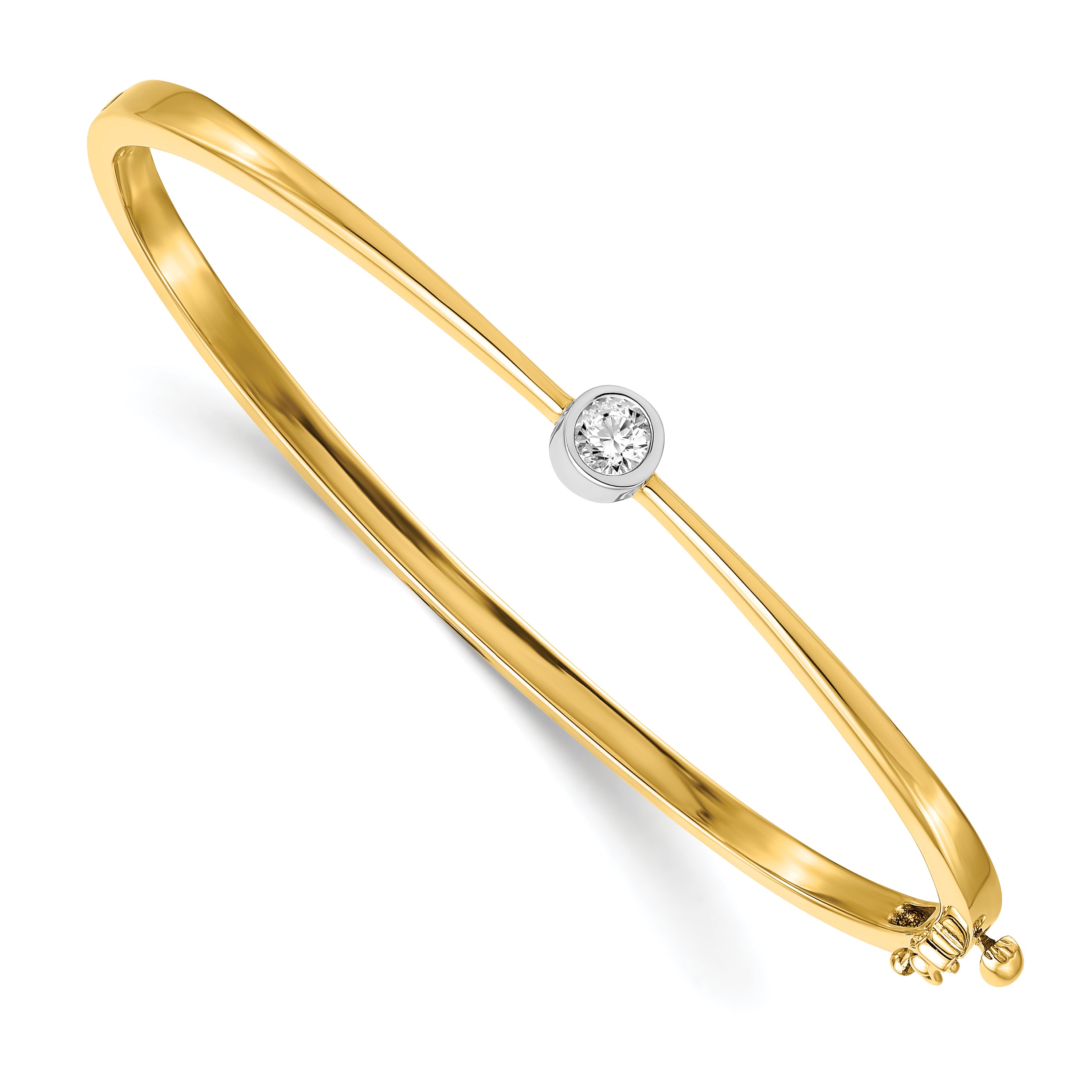 14k Two-tone Complete 1/4 carat AAA Diamond Hinged Oval Bangle Bracelet XB194AAA