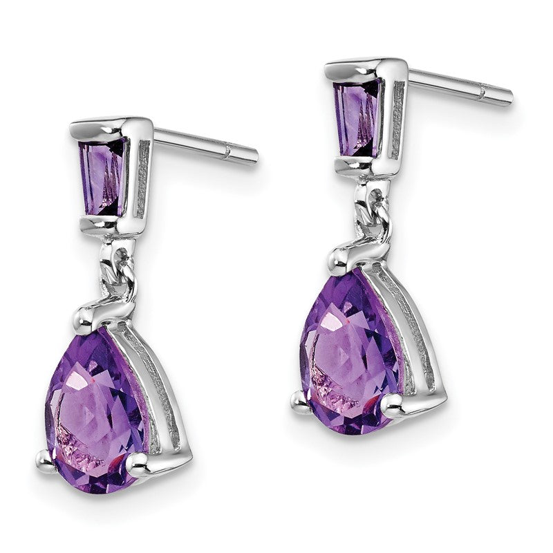 14k White Gold Pear/Baguette Amethyst Dangle Post Earrings XE1690AM