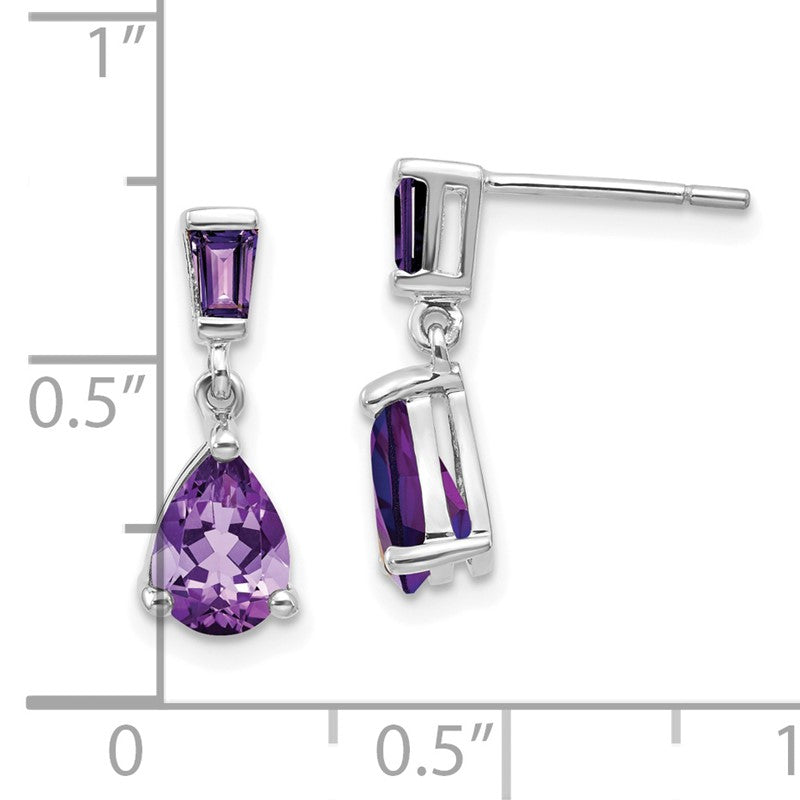 14k White Gold Pear/Baguette Amethyst Dangle Post Earrings XE1690AM
