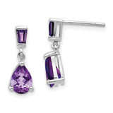 14k White Gold Pear/Baguette Amethyst Dangle Post Earrings XE1690AM