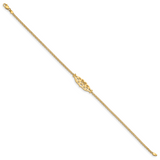 14k Polished Filigree Heart and Bismark Chain 10 inch Anklet ANK33
