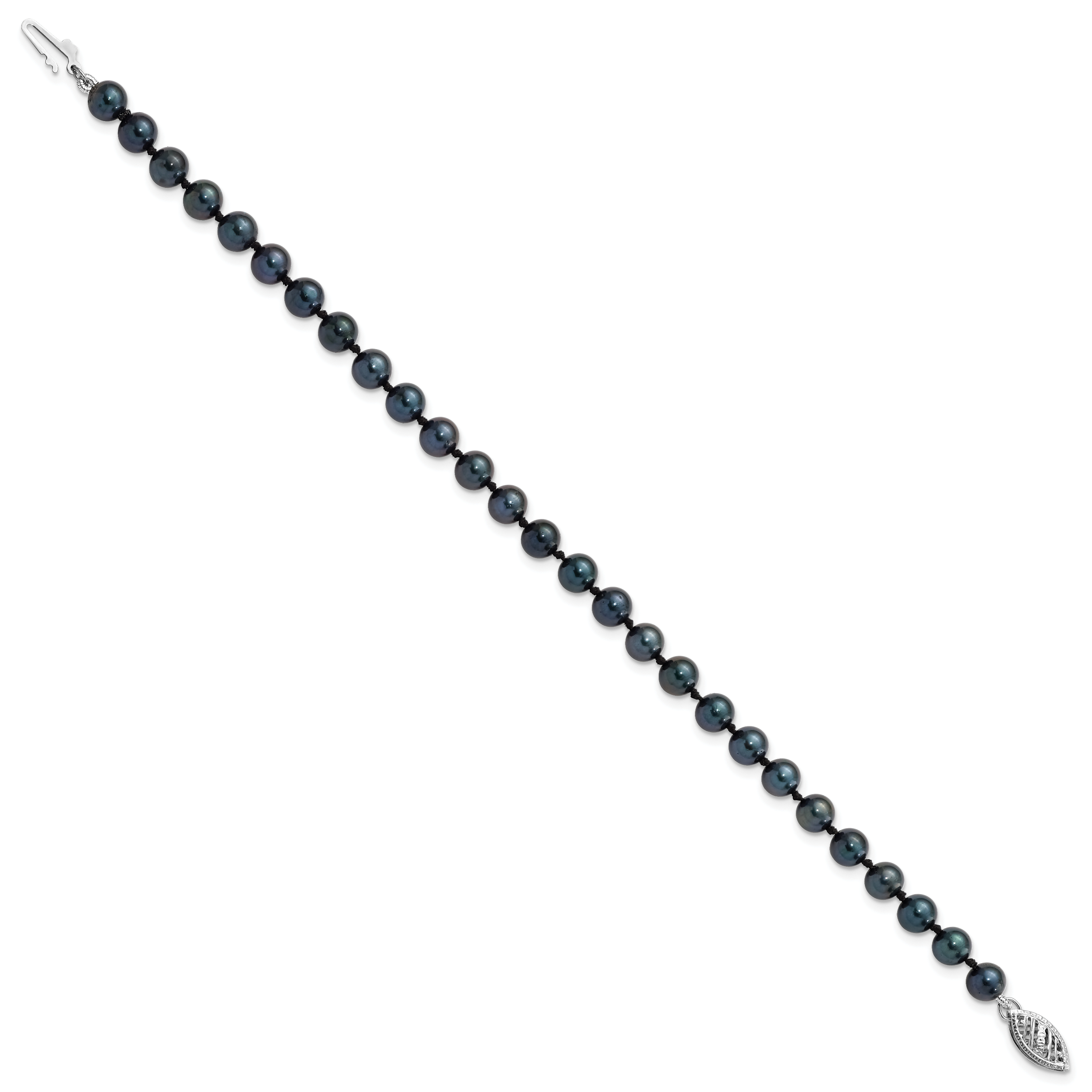 14k White Gold 5-6mm Black Round Akoya Saltwater Cultured Pearl 16 inch Necklace PLB50