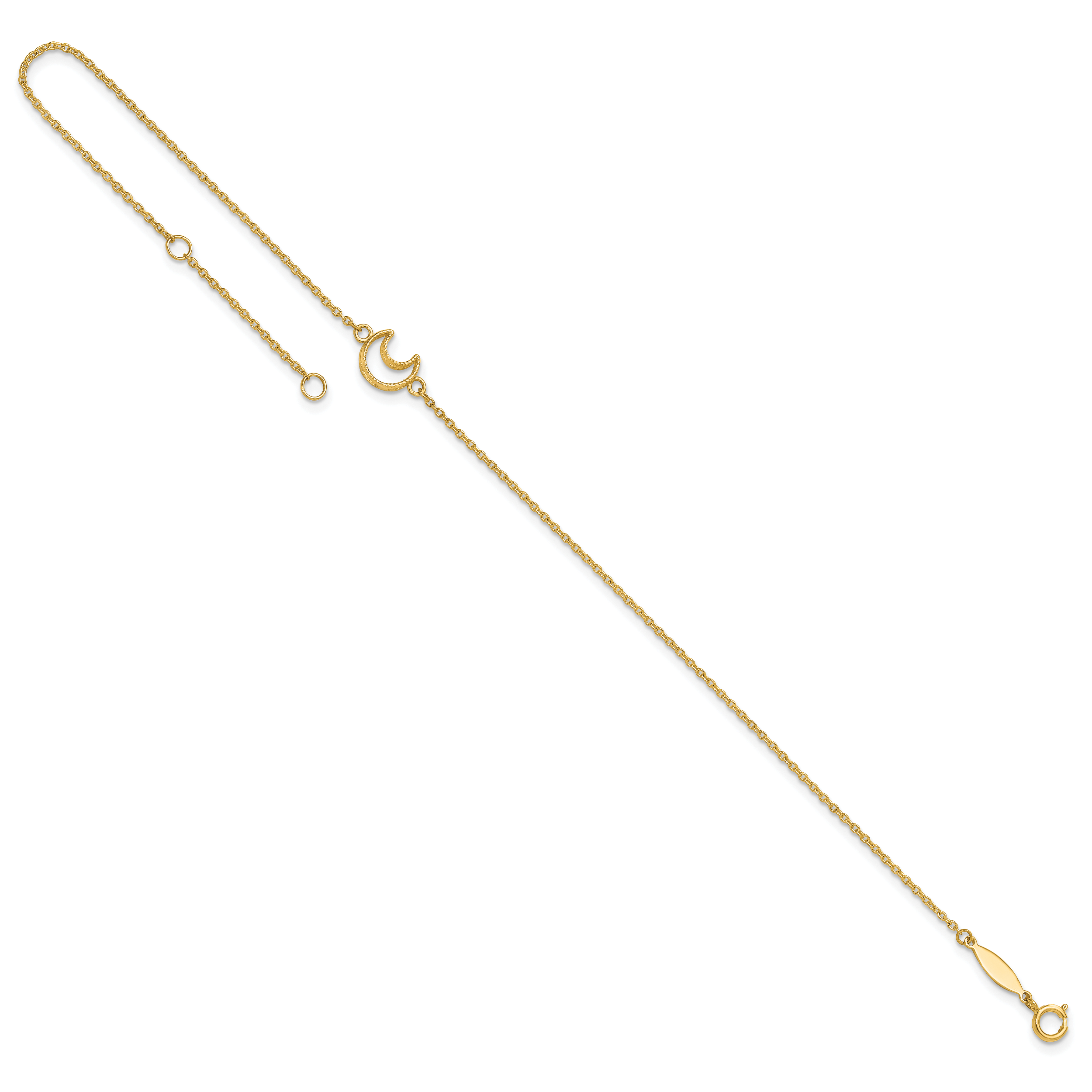 14K Textured and Polished Crescent Moon 9 inch Plus 1 inch Extender - Total 10 inch Anklet ANK274