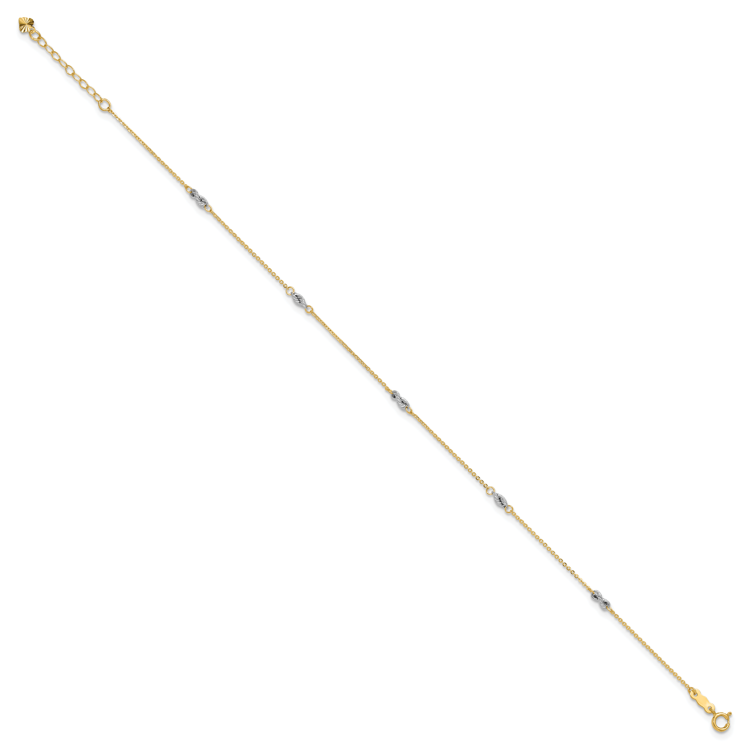 14K Two-tone Fancy Twist 5-Station 9 inch Plus 1 inch Extender - Total 10 inch Anklet ANK271