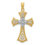 14K with White Rhodium Diamond-Cut Cross Pendant C4517