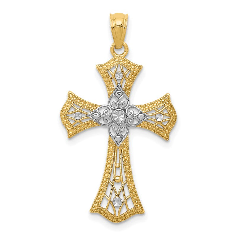 14K with White Rhodium Diamond-Cut Cross Pendant C4517