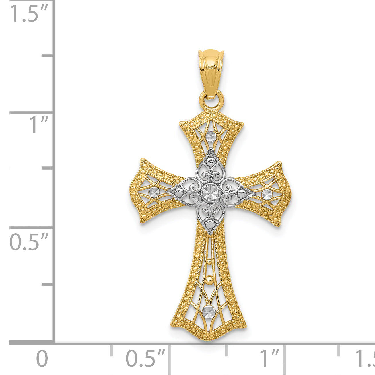 14K with White Rhodium Diamond-Cut Cross Pendant C4517