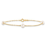 14k 5-6mm White Near-Round Freshwater Cultured Pearl 3-Station 7.25 inch Bracelet XF560