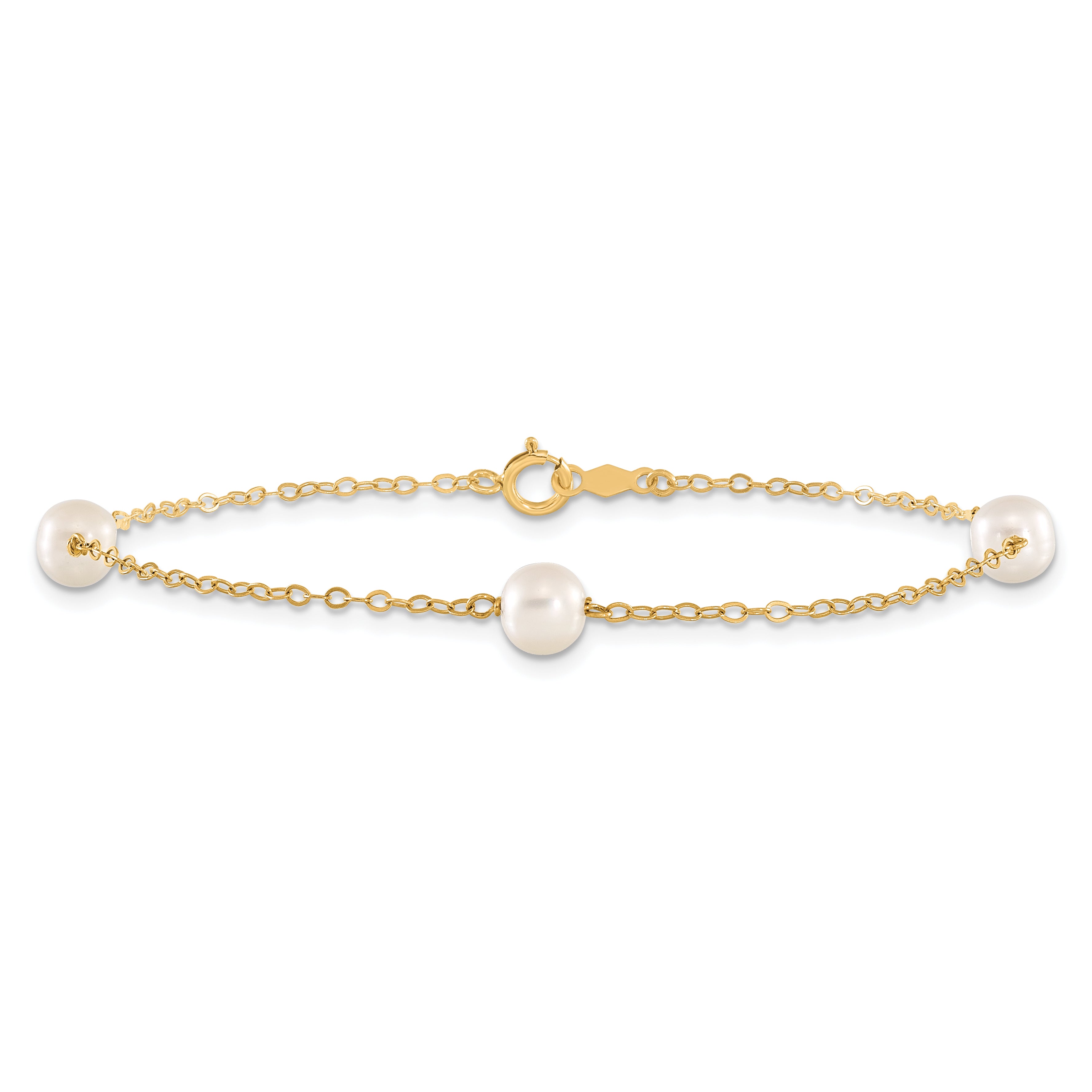 14k 5-6mm White Near-Round Freshwater Cultured Pearl 3-Station 7.25 inch Bracelet XF560