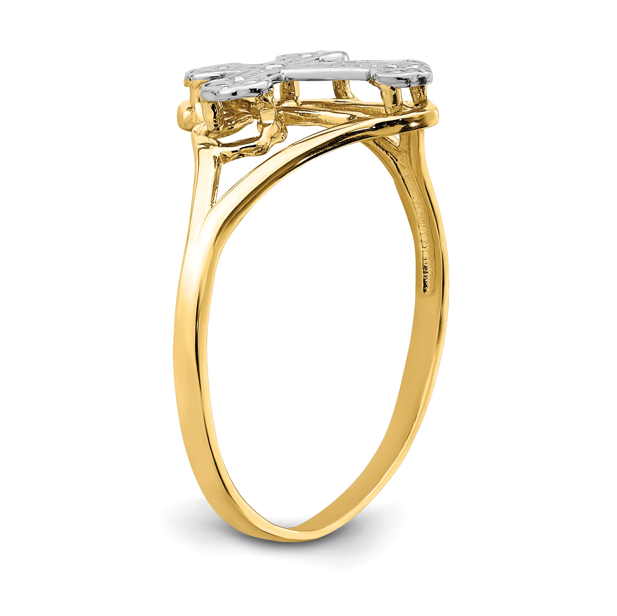 14k and White Rhodium Cross Ring K2054