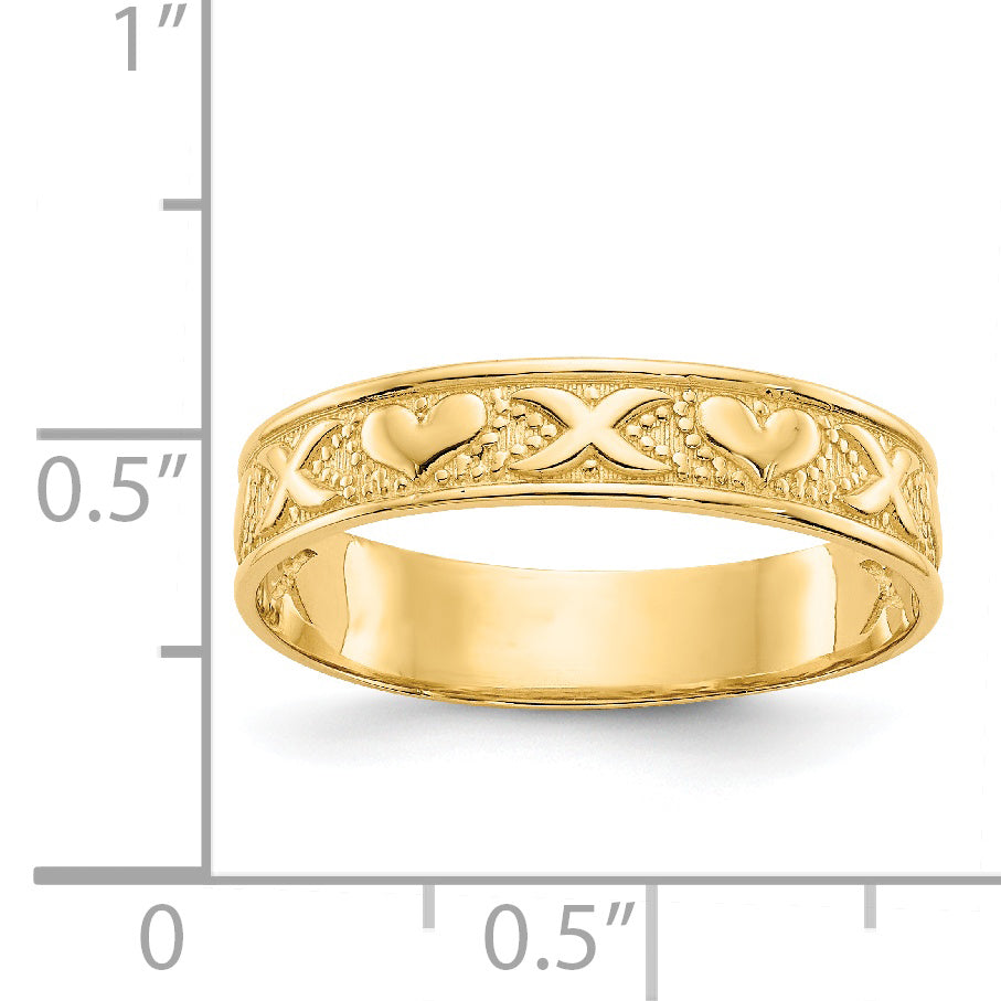 14K Polished X and Hearts Ring K4578