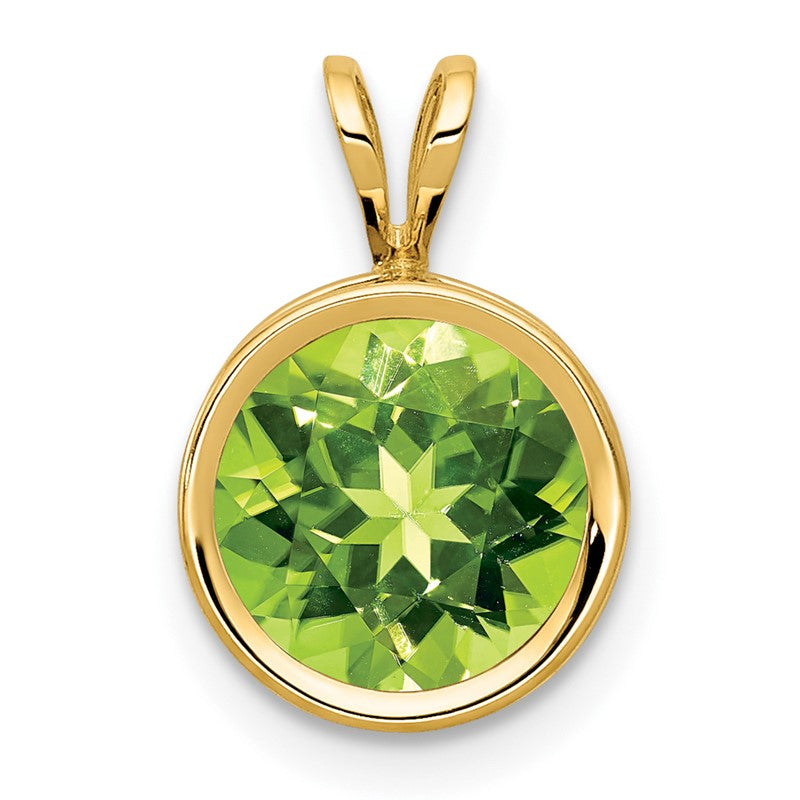 14k 8mm Round Peridot Bezel Pendant XP303PE