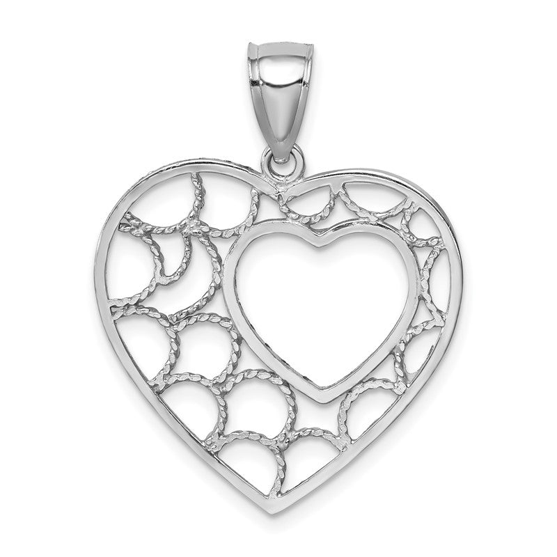 14K White Gold Diamond-cut Heart Pendant C4718
