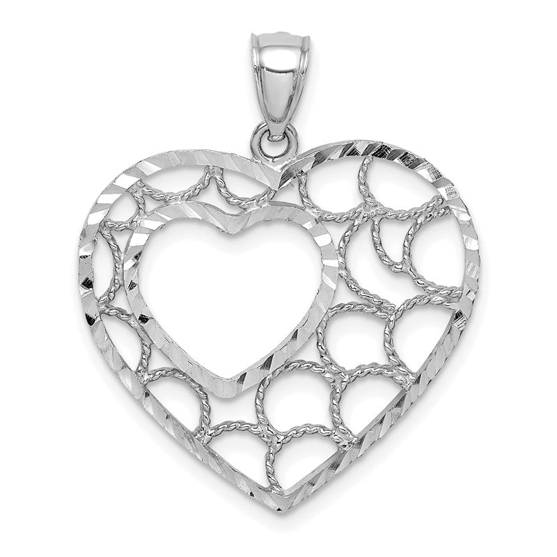 14K White Gold Diamond-cut Heart Pendant C4718