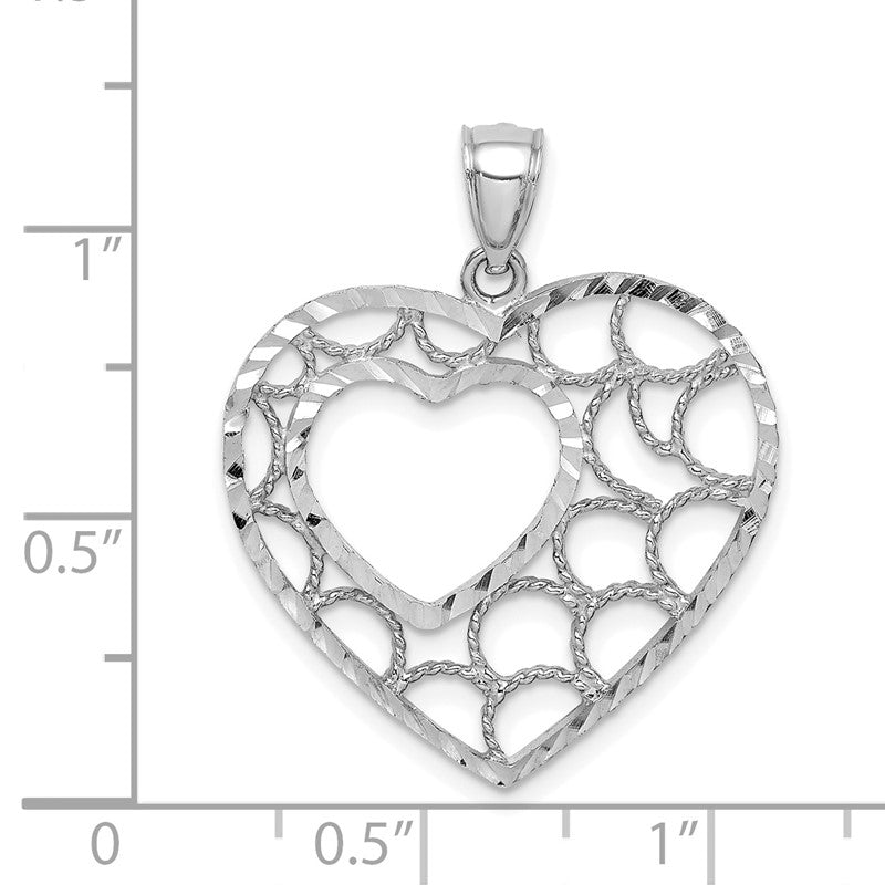 14K White Gold Diamond-cut Heart Pendant C4718