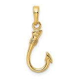 14K 3-D Fish Hook Pendant K3043