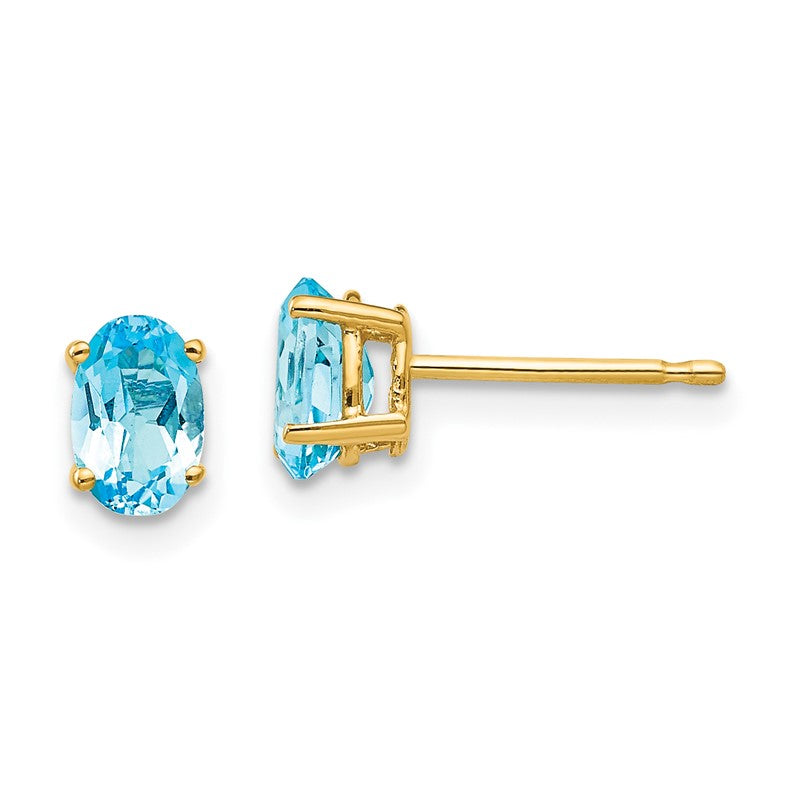 14k 6x4mm Oval Blue Topaz Post Earrings XE86BT