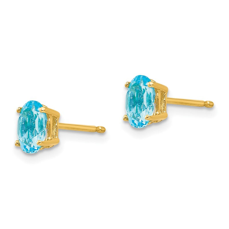 14k 6x4mm Oval Blue Topaz Post Earrings XE86BT