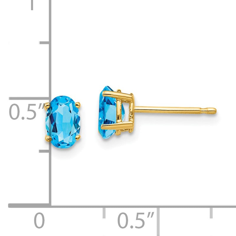 14k 6x4mm Oval Blue Topaz Post Earrings XE86BT