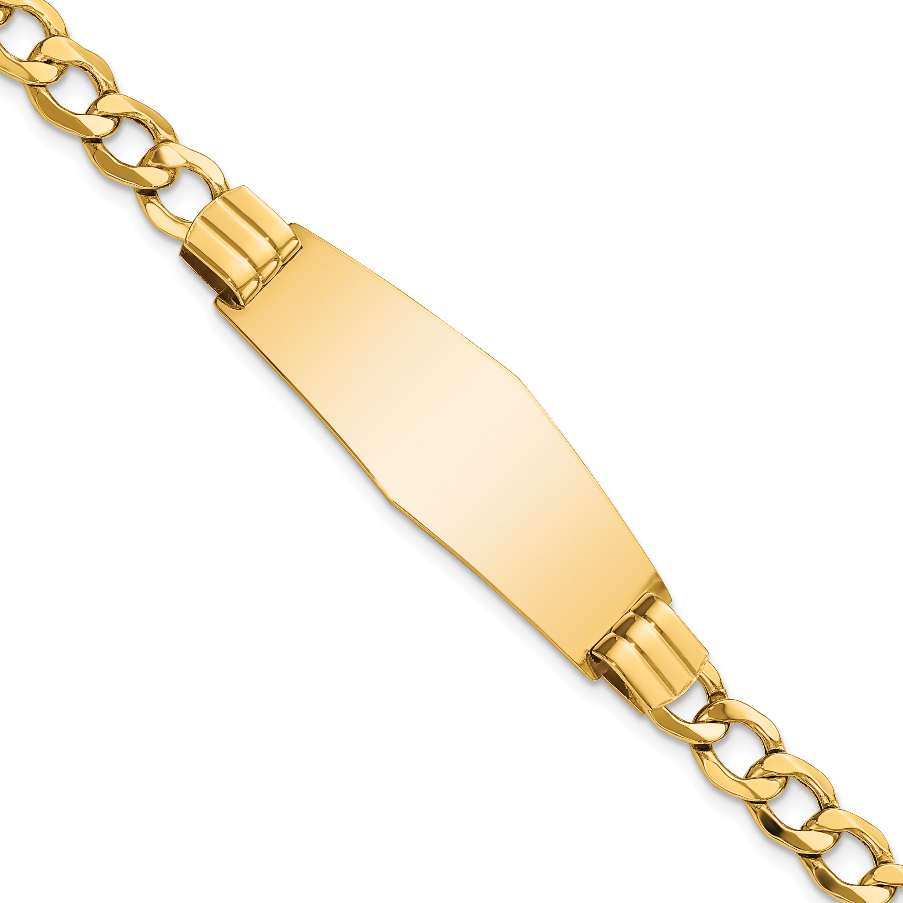 14k Polished Semi-Solid Chain/Solid Plate Curb Link Soft Diamond Shape 39x14mm Plate 7 inch ID Bracelet DCID111C