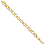 14k 8mm Solid Polished and Textured Triple Link 7 inch Charm Bracelet DO533