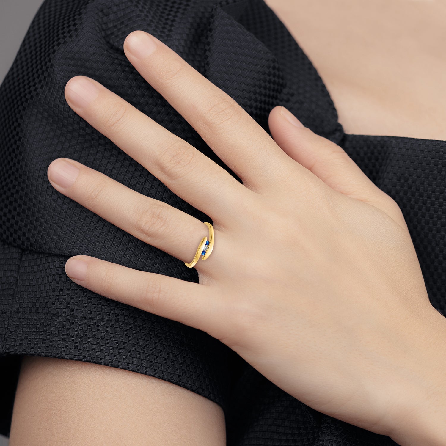 14k Emerald and Diamond 3-stone Bypass Ring RM5742