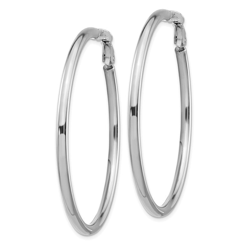 14k White Gold 3x52mm Polished Round Omega Back Tube Hoop Earrings PRE924W