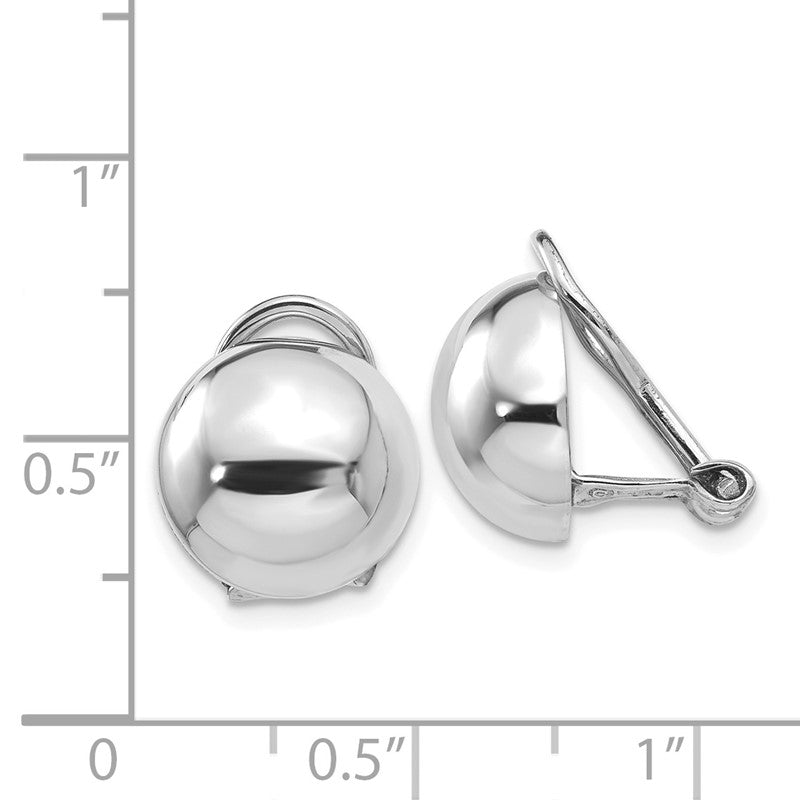 14k White Gold 12mm Polished Half Ball Omega Back Non-pierced Earrings TM286