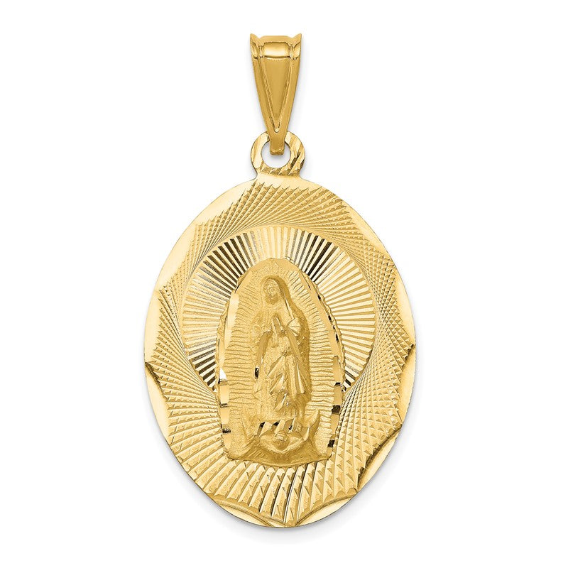 14K Polished Diamond-cut Solid Large Our Lady Of Guadalupe Oval Pendant K5636