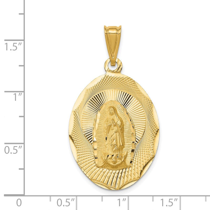 14K Polished Diamond-cut Solid Large Our Lady Of Guadalupe Oval Pendant K5636