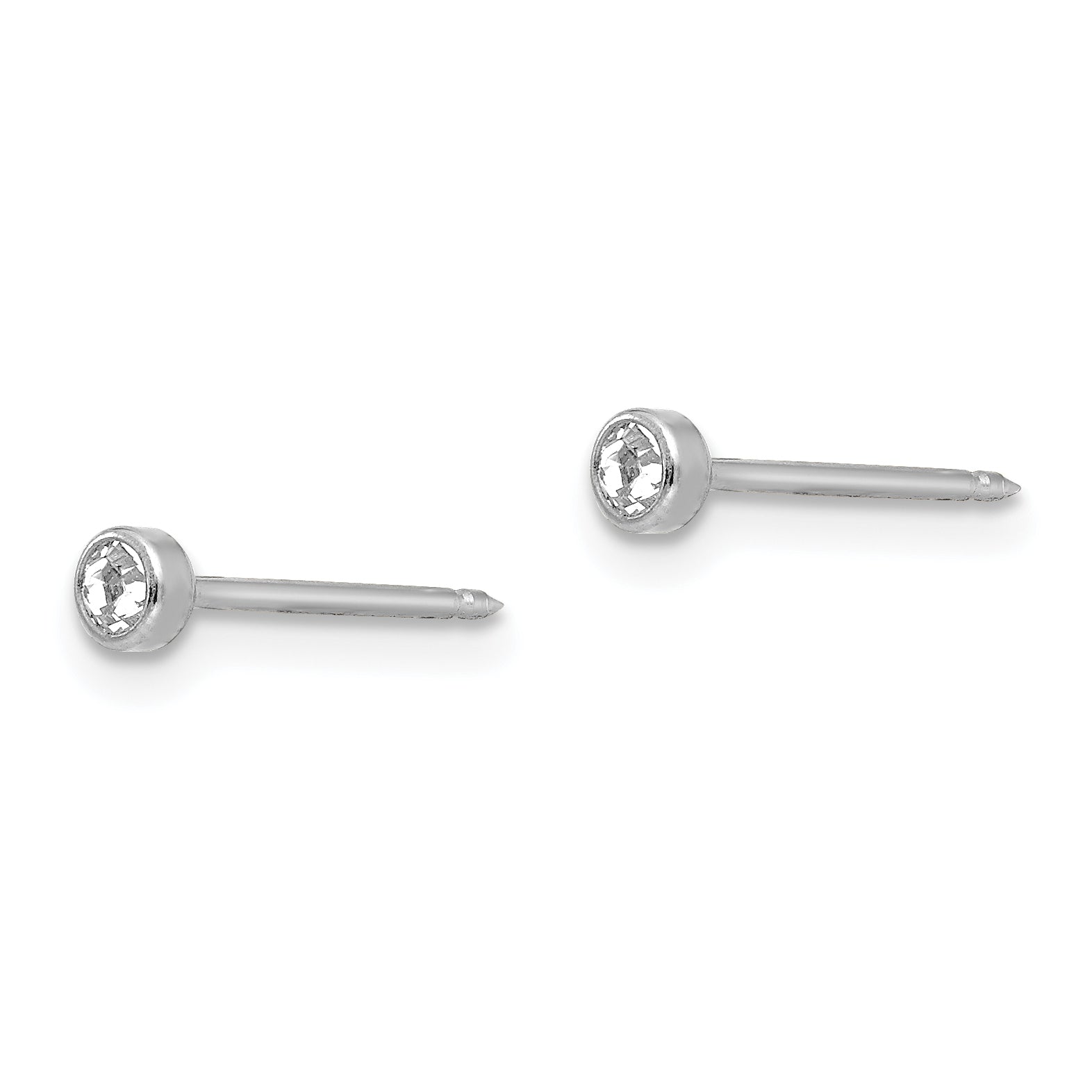 Inverness 14k White 3mm Crystal Bezel Piercing Earrings 334E