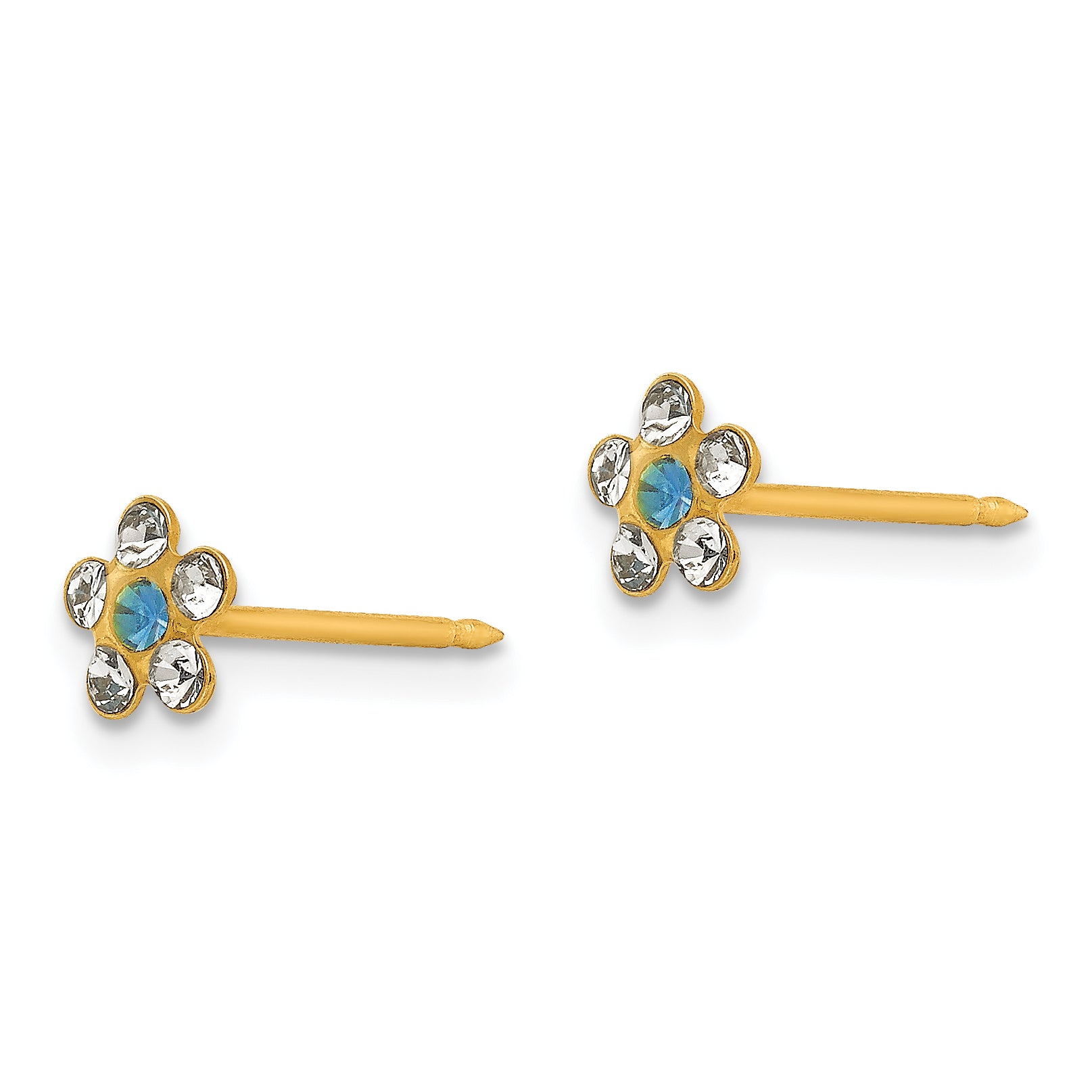 Inverness 14k Clear and Blue Crystal Flower Post Piercing Earrings 217E