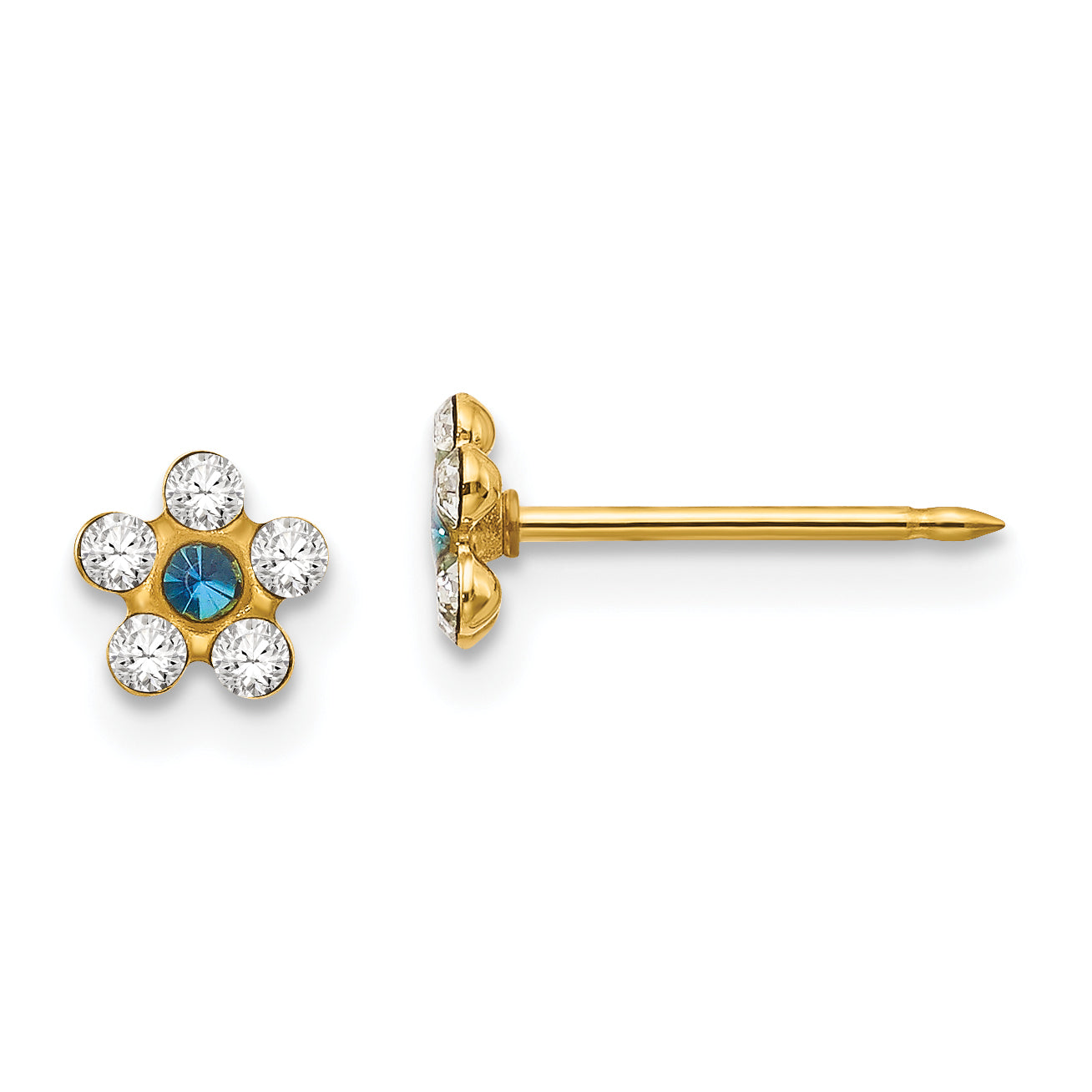 Inverness 14k Clear and Blue Crystal Flower Post Piercing Earrings 217E