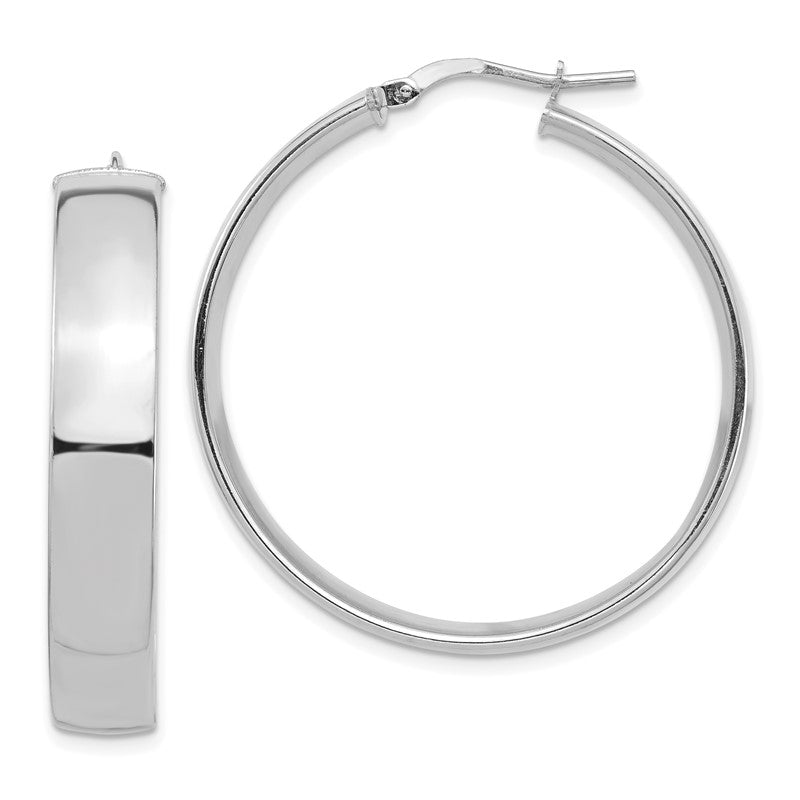 14k White Gold 7x35mm High Polished Tube Hoop Earrings TF1415W