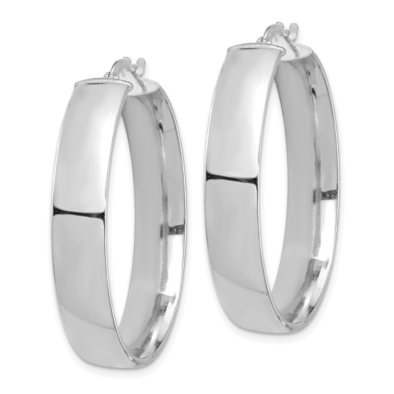 14k White Gold 7x35mm High Polished Tube Hoop Earrings TF1415W