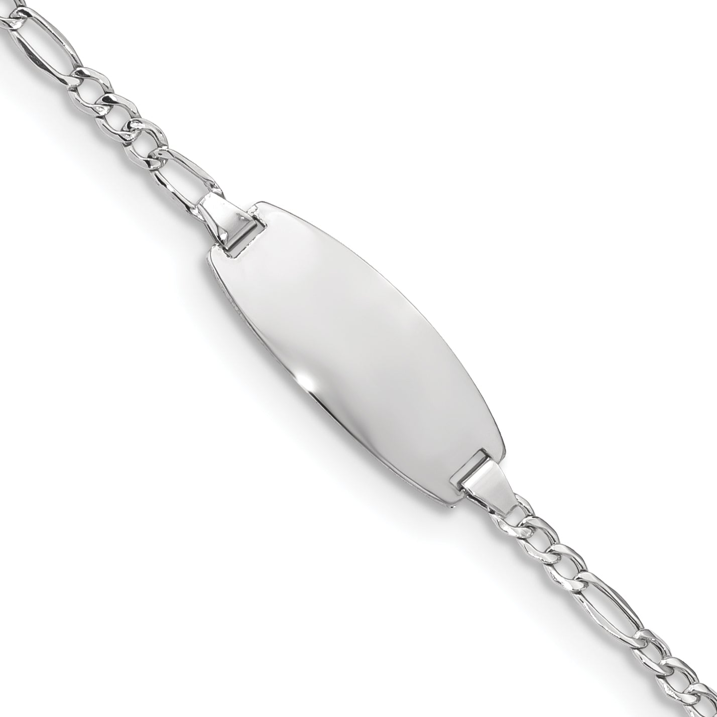 14k White Gold Polished Semi-Solid Chain/Solid Plate Figaro Link Oval 18.5x8.5mm Plate 5.5 inch Baby/Child ID Bracelet DCID143W