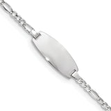 14k White Gold Polished Semi-Solid Chain/Solid Plate Figaro Link Oval 18.5x8.5mm Plate 5.5 inch Baby/Child ID Bracelet DCID143W