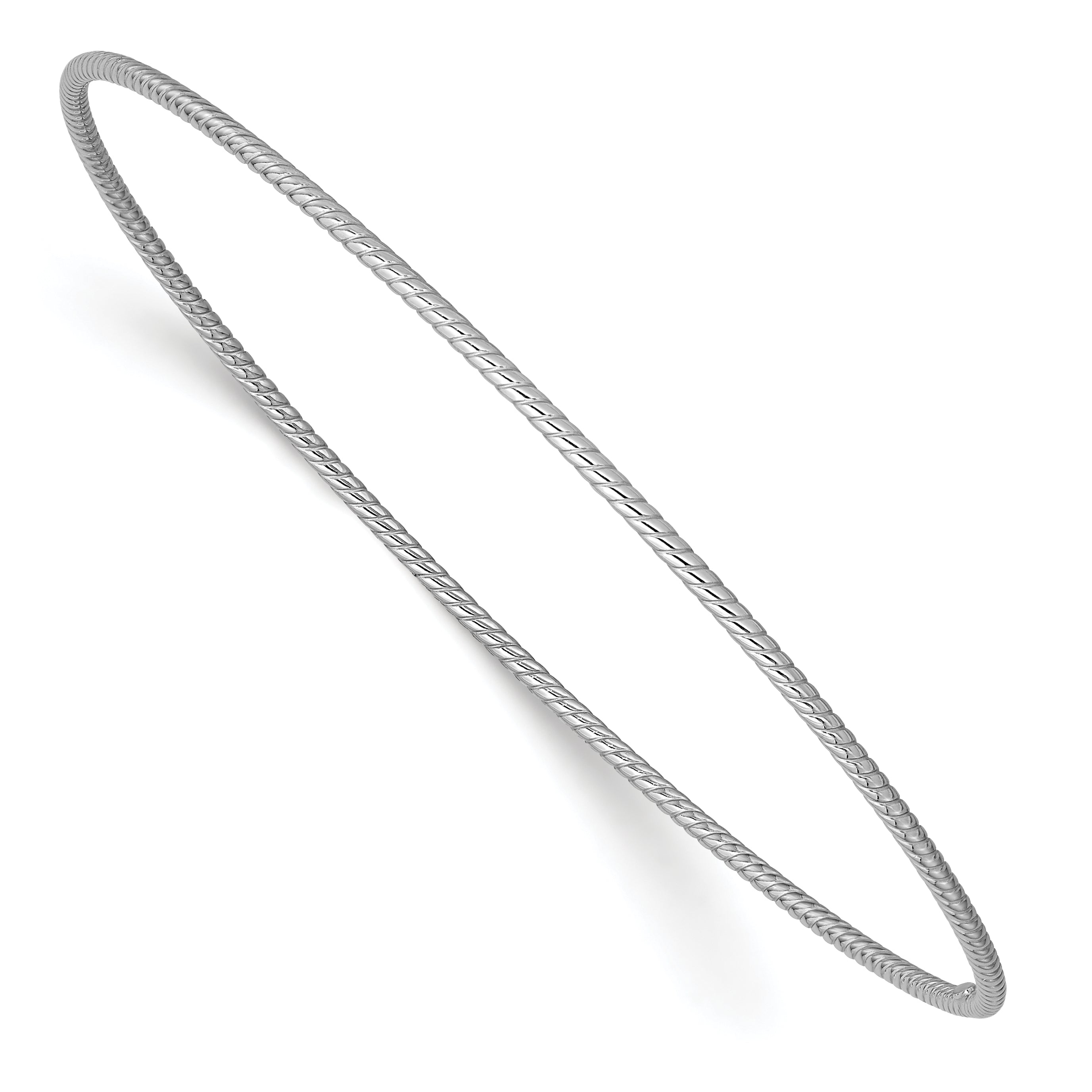 14k White Gold Polished Textured Twist 1.50mm Slip-on Round Bangle Bracelet DB543